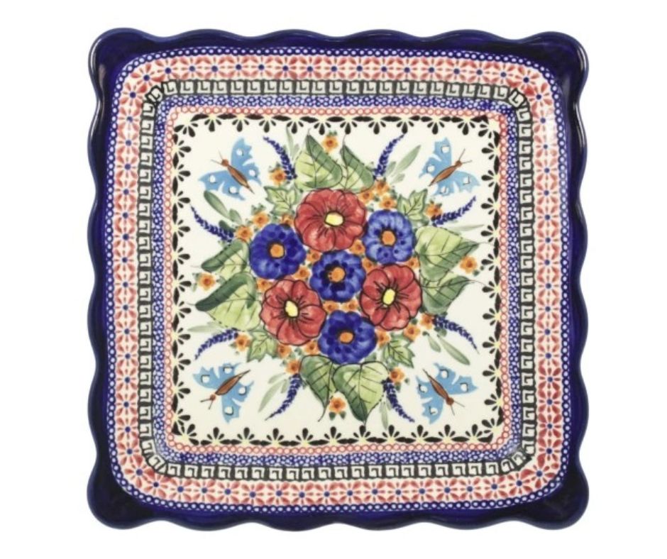 Talerz kwadratowy 23,8cm dek. 149 art - Bolesławiec