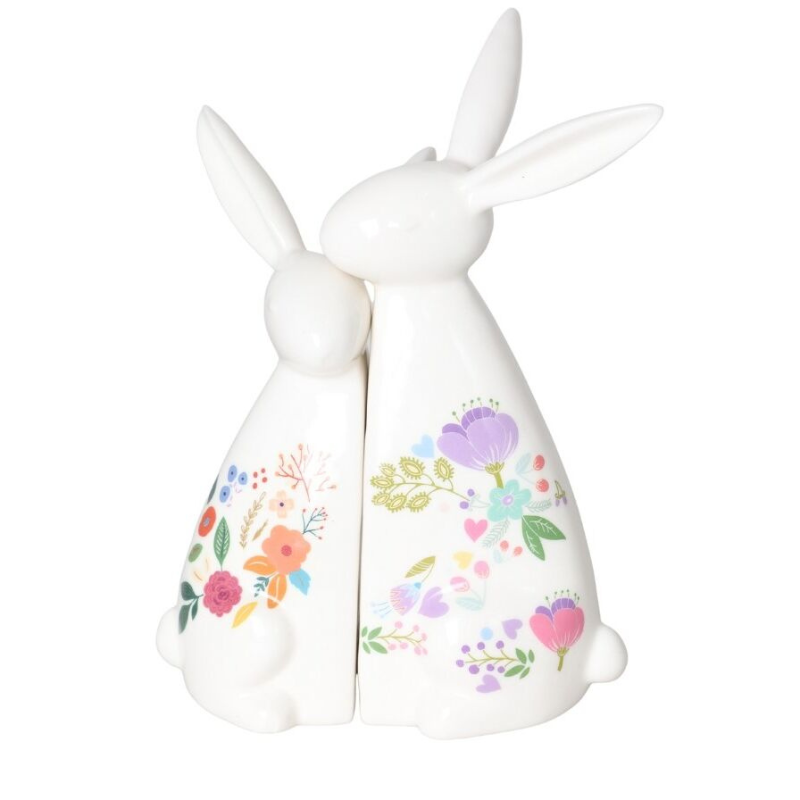 Komplet 2 królików ceramicznych w kwiatki 19,2cm