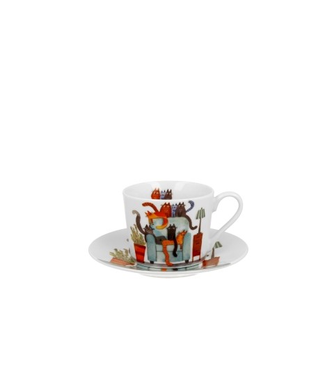 Filiżanka ze spodkiem elegant Koci Świat - Koty na Fotelu 230 ml
