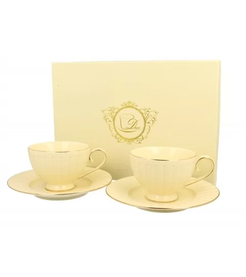Komplet 2 filiżanek ze spodkami 220 ml Duo - Ecru Nina