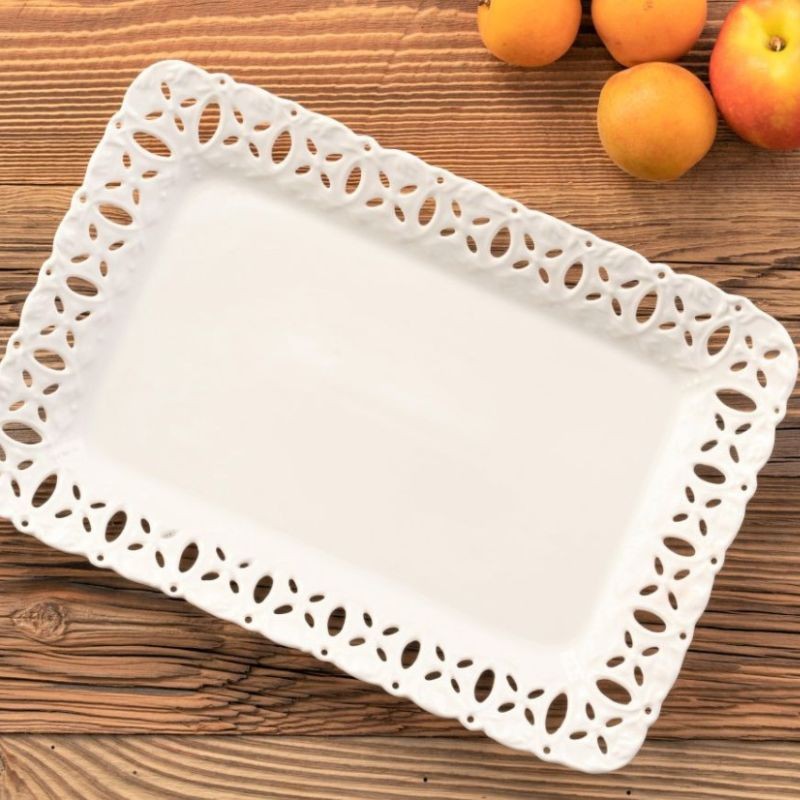 Talerz do ciasta ażurowy 30x21 cm Villa Italia - Clara Ivory