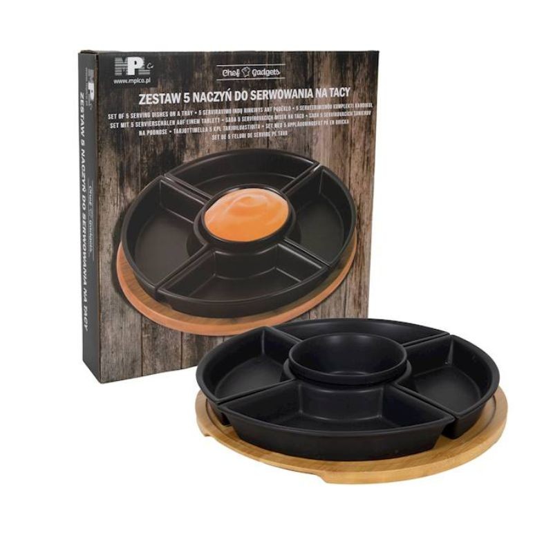 Patera bambusowa z ceramicznymi miseczkami 32 cm