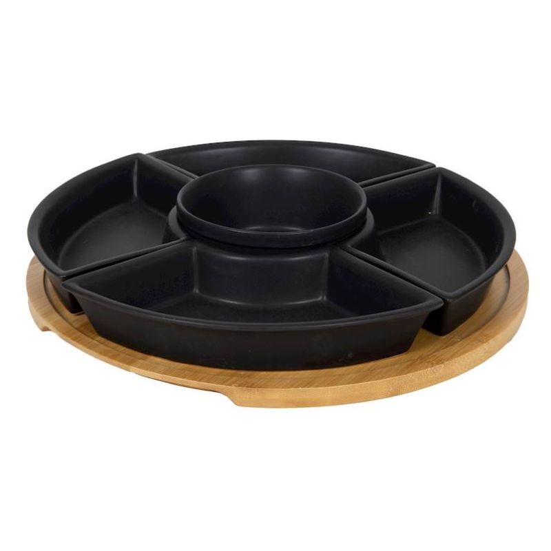 Patera bambusowa z ceramicznymi miseczkami 32 cm