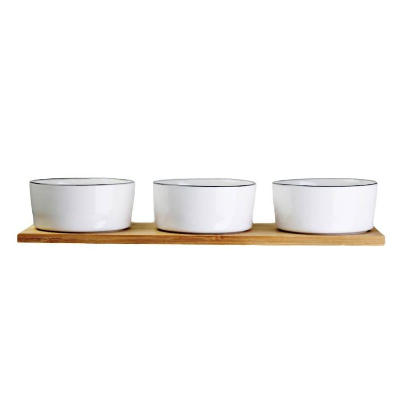 Porcelanowy zestaw bambus patera z 3 miskami Czarny