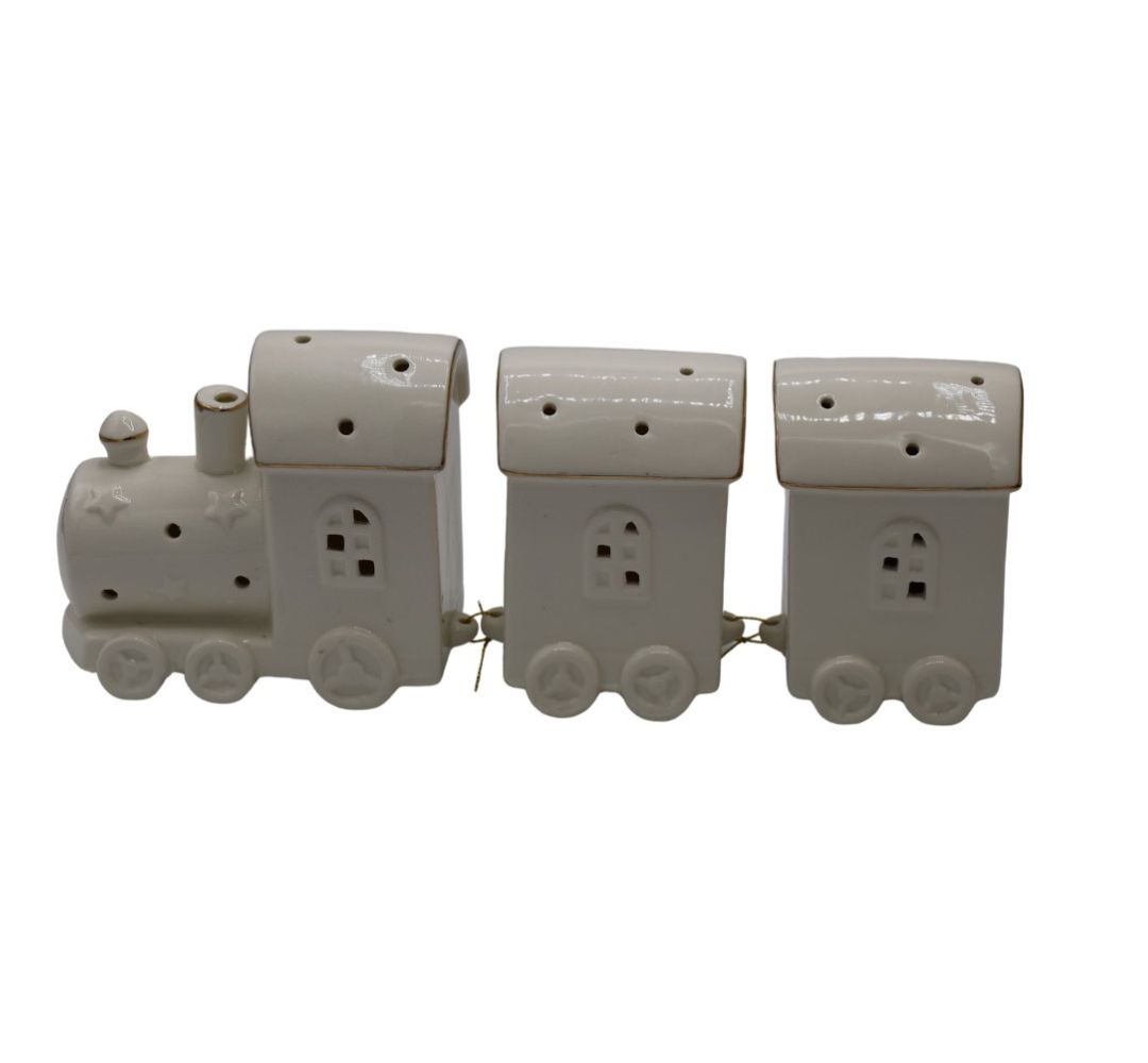 Pociąg ceramiczny biało złoty led 37x7x12 cm - Ewax