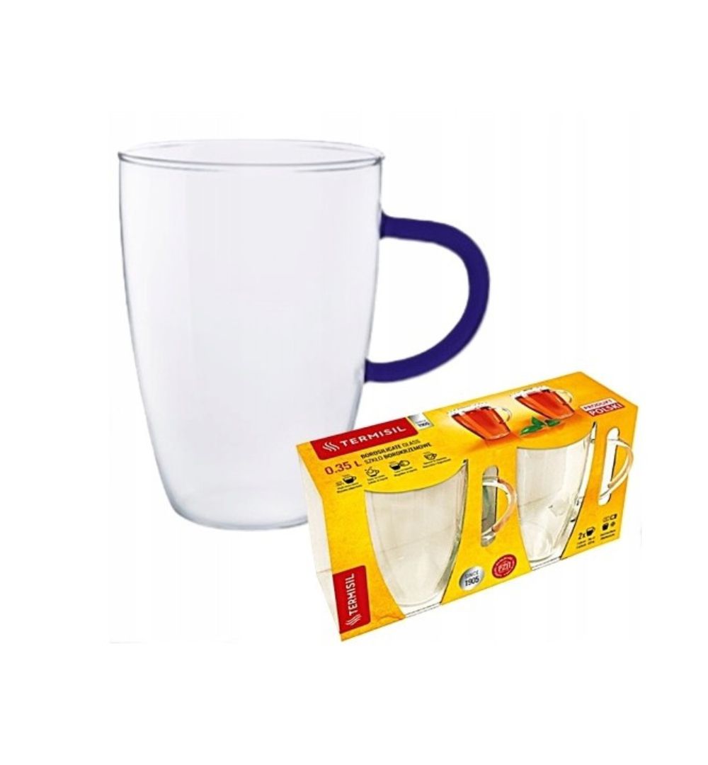 Komplet 2 szklanek żaroodpornych z kolorowym uchem 350 ml Termisil - Agata - obrazek 3