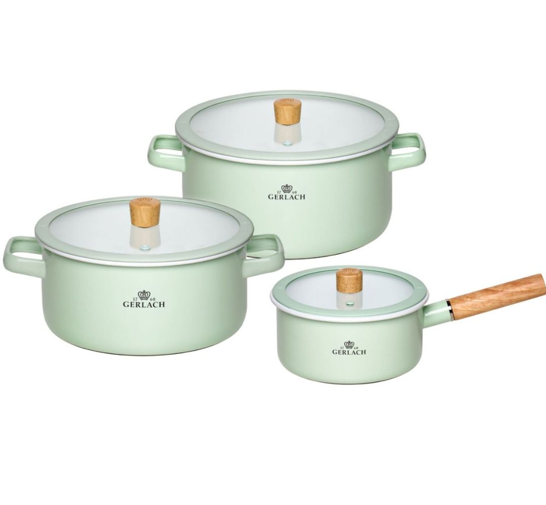 Komplet garnków 6 elementów Gerlach - Natur Enamel Zielony