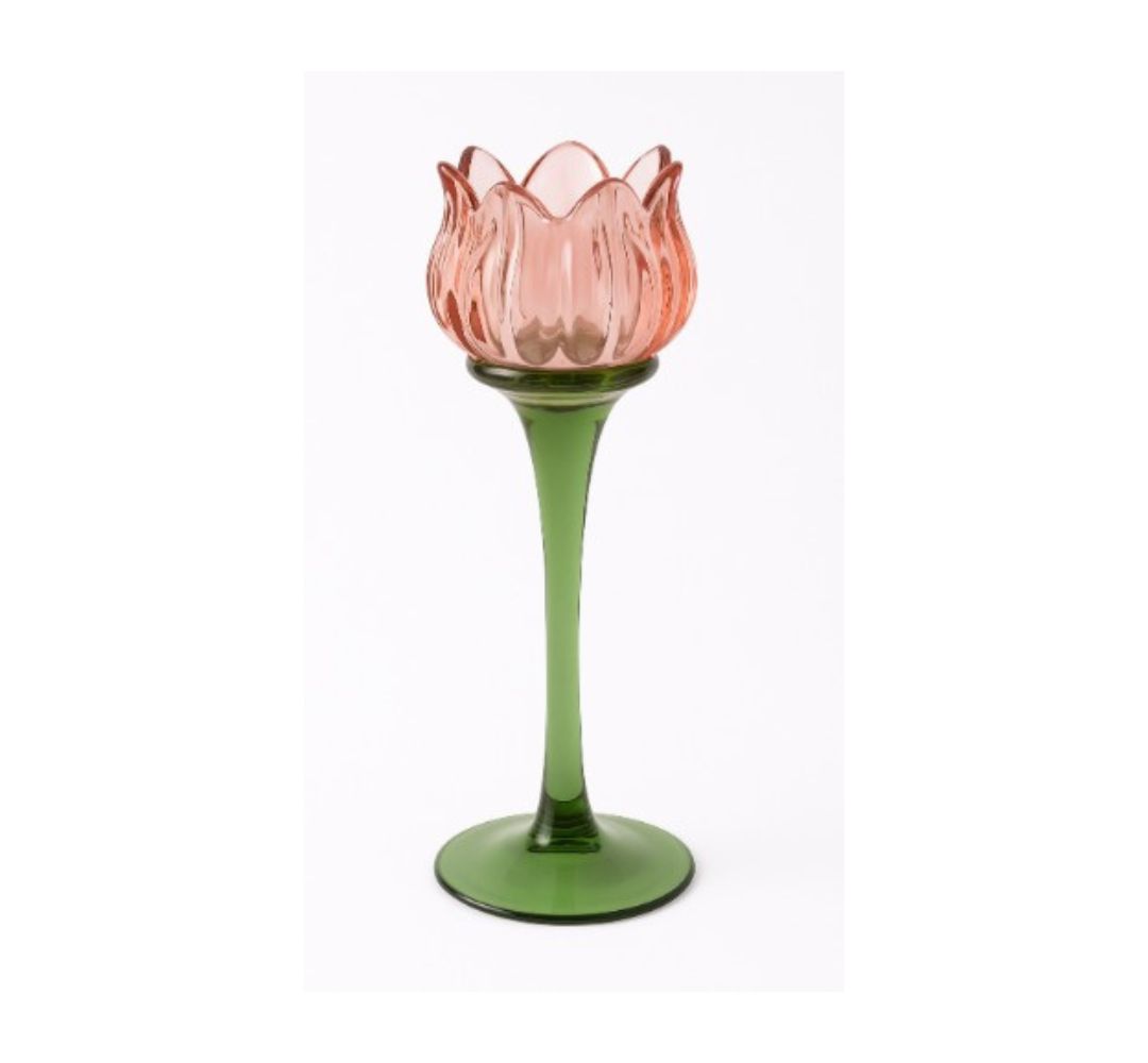 Kielich szklany zielono-różowy duży 22 cm - Ewax