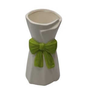 Wazon ceramiczny biały z zieloną kokardą 21 cm - Ewax