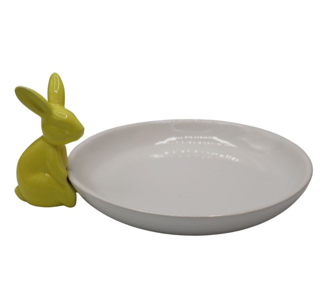 Talerzyk ceramiczny biały żółty króliczek - Ewax