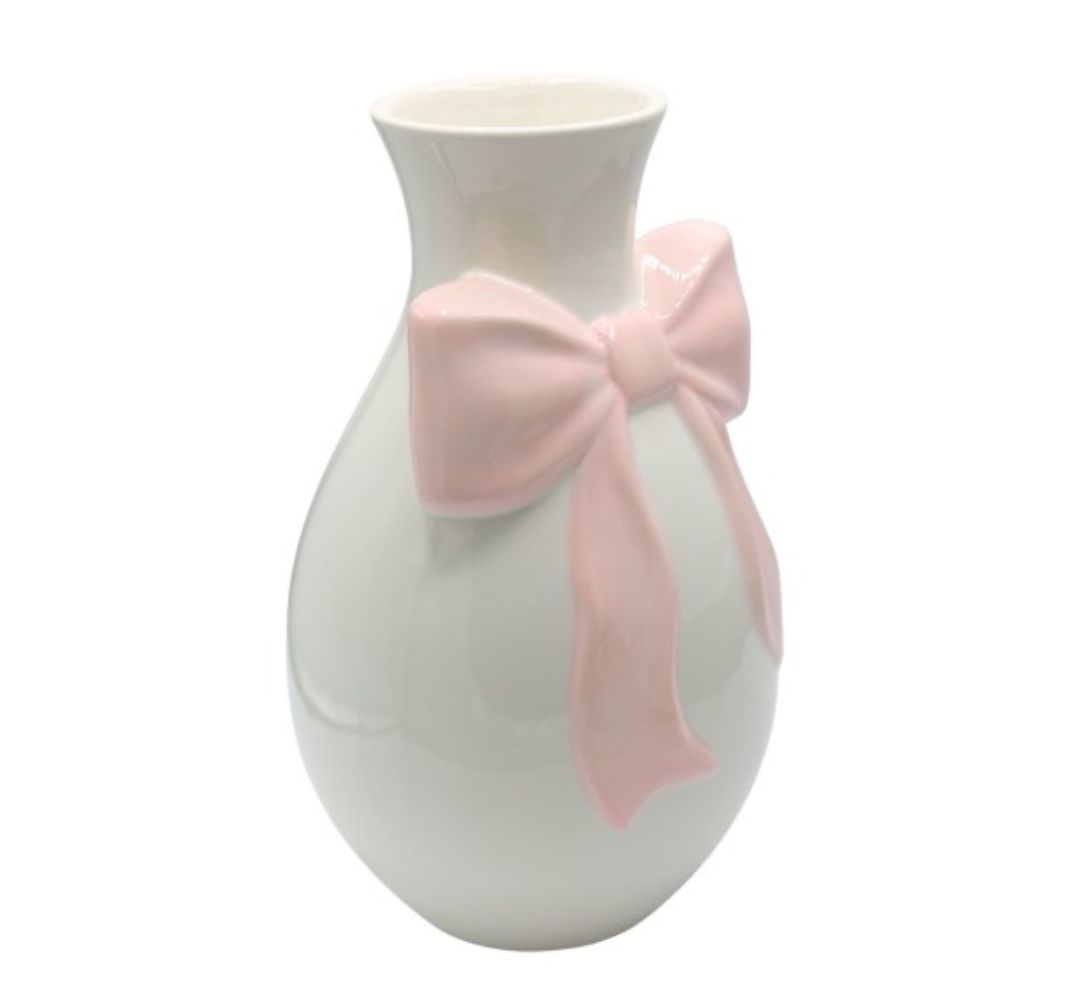 Wazon ceramiczny biały z różową kokardą 29 cm - Ewax - obrazek 3