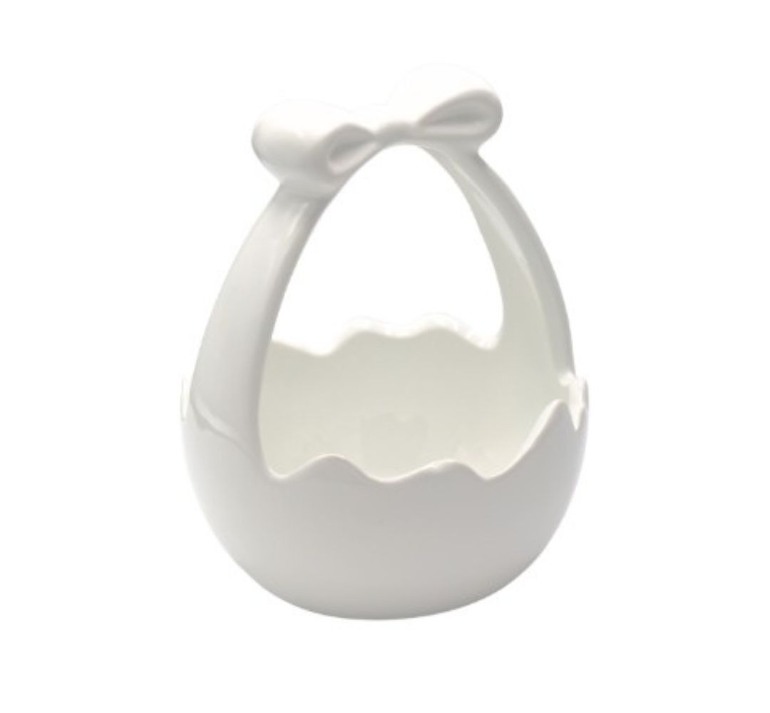 Koszyczek ceramiczny biały z kokardą mały 12,5 cm - Ewax - obrazek 2