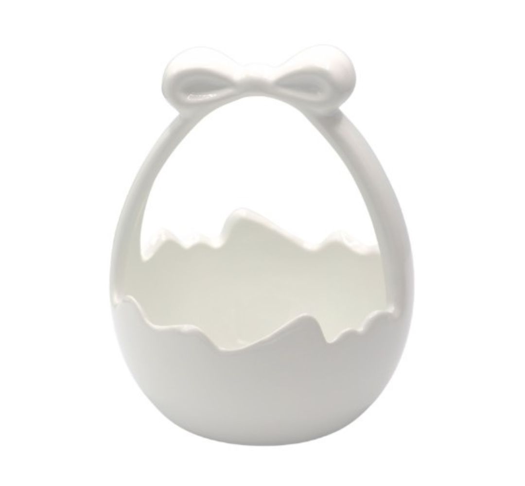 Koszyczek ceramiczny biały z kokardą mały 12,5 cm - Ewax